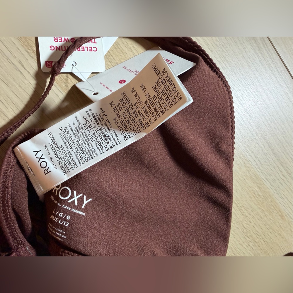 Roxy Rich Chocolate Brown Ribbed Love the Oceana V neck Bikini Set - Picture 6 of 13